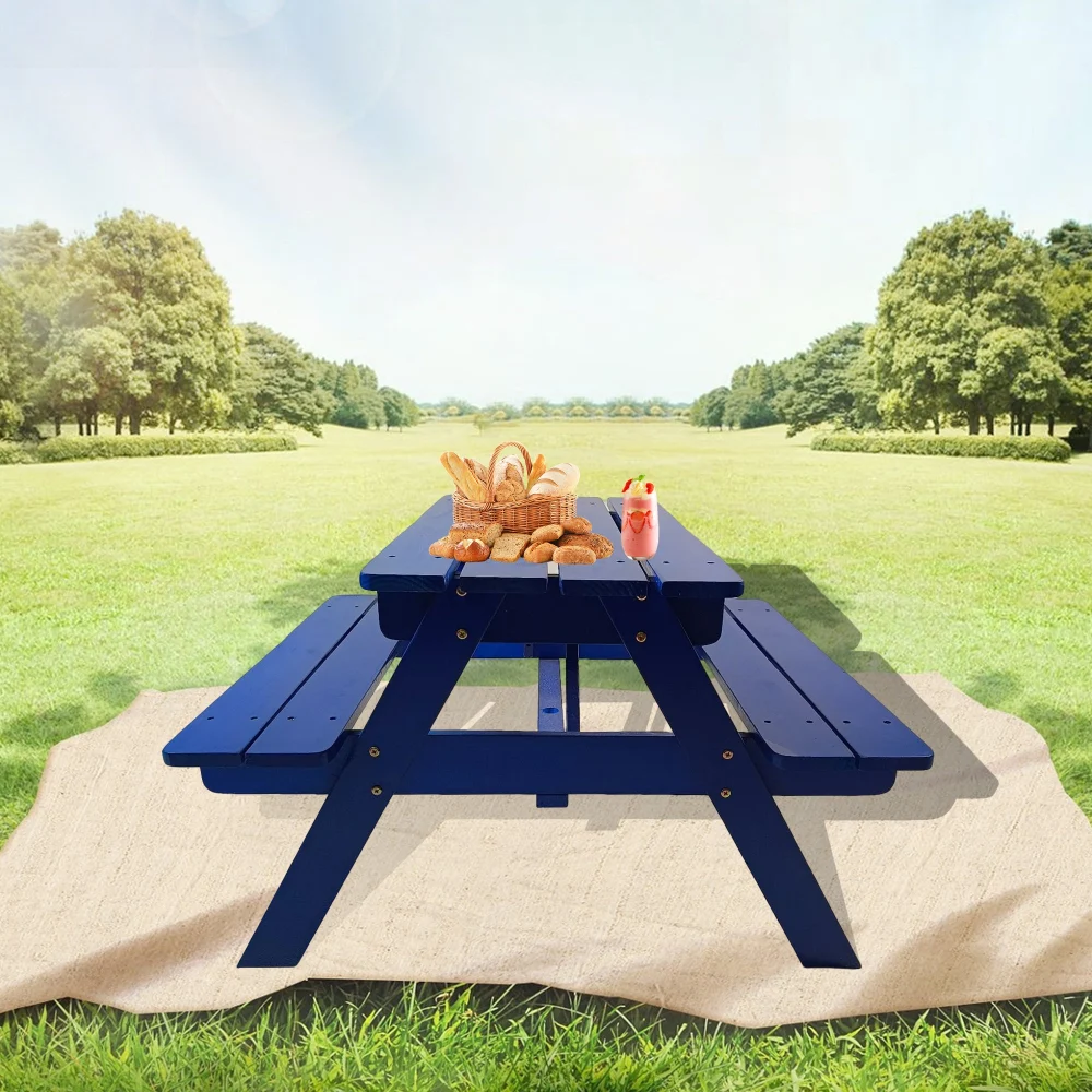 Blue Solid Timber Children's Dining Table and Chairs Set for Kids