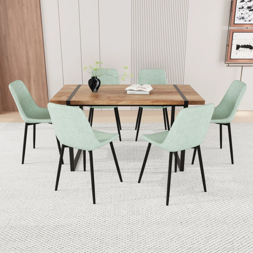59 Inch MDF Natural Timber Dining Table and 8 Piece Modern Chair Set
