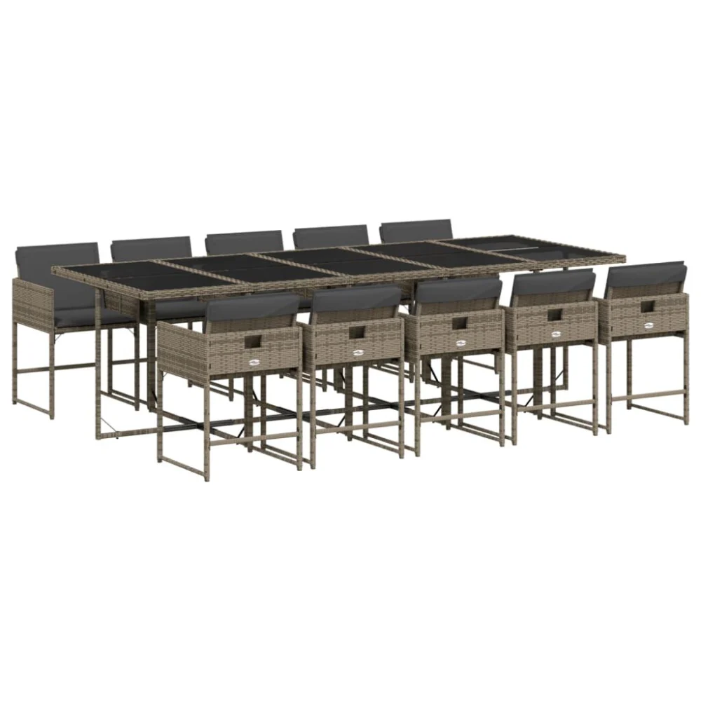 11 Piece Patio Dining Set with Cushions Gray Poly Rattan Outdoor Furniture