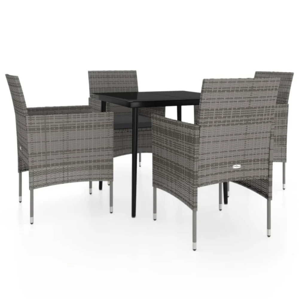 5 Piece Gray and Black Patio Dining Set with Cushions