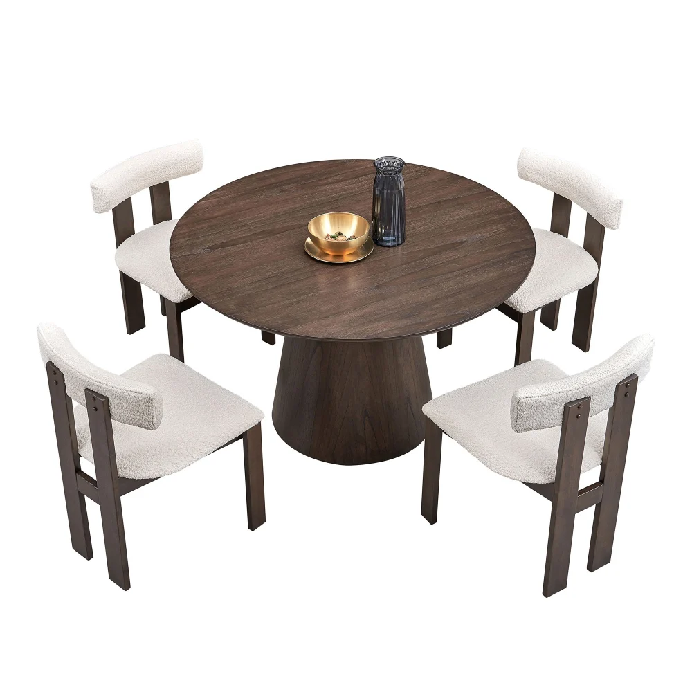1 Table With 4 Chairs Timber Dining Table Set Modern Round MDF Kitchen Dining Room Furniture
