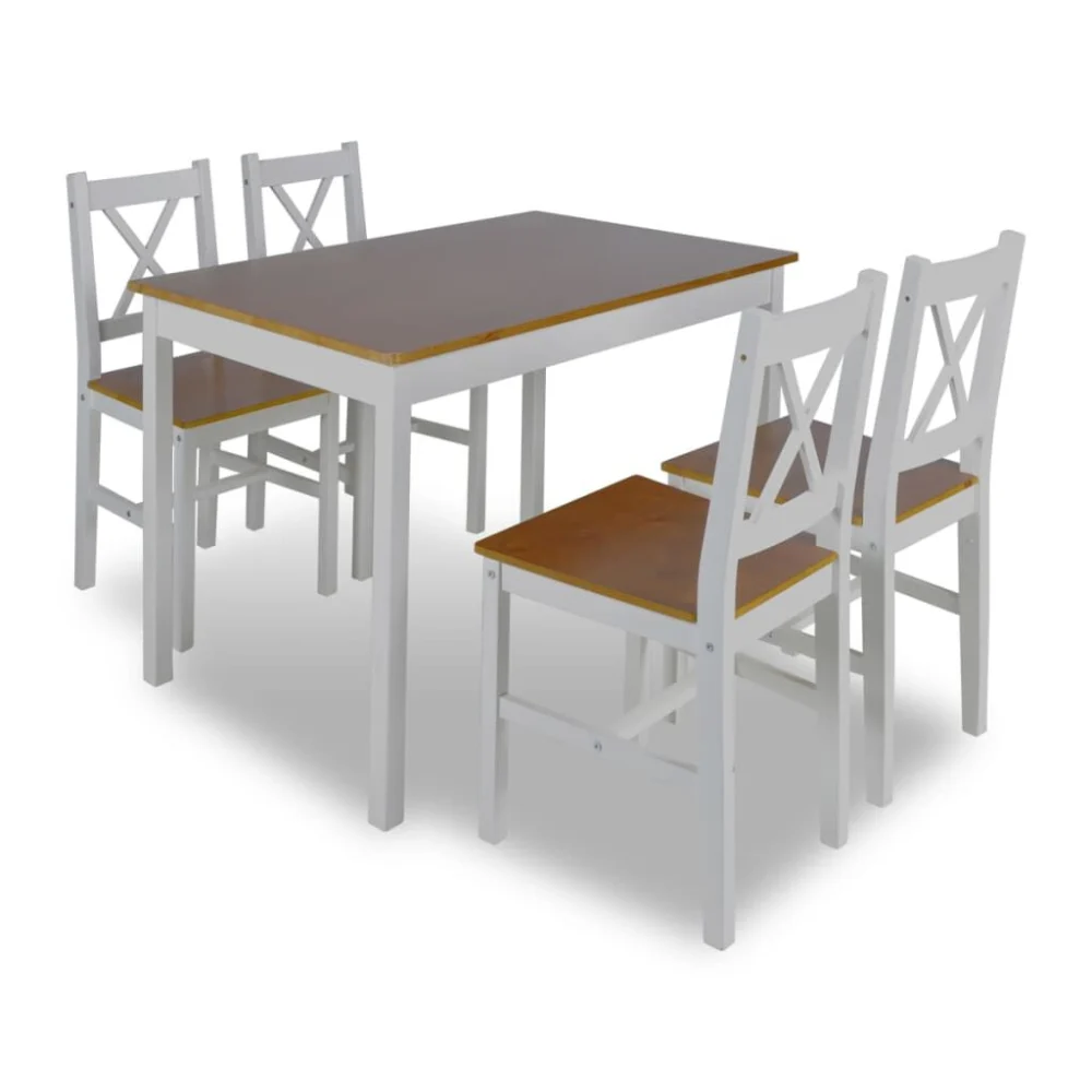 Wooden Table with 4 Wooden Chairs Furniture Set Brown Dining Room Set