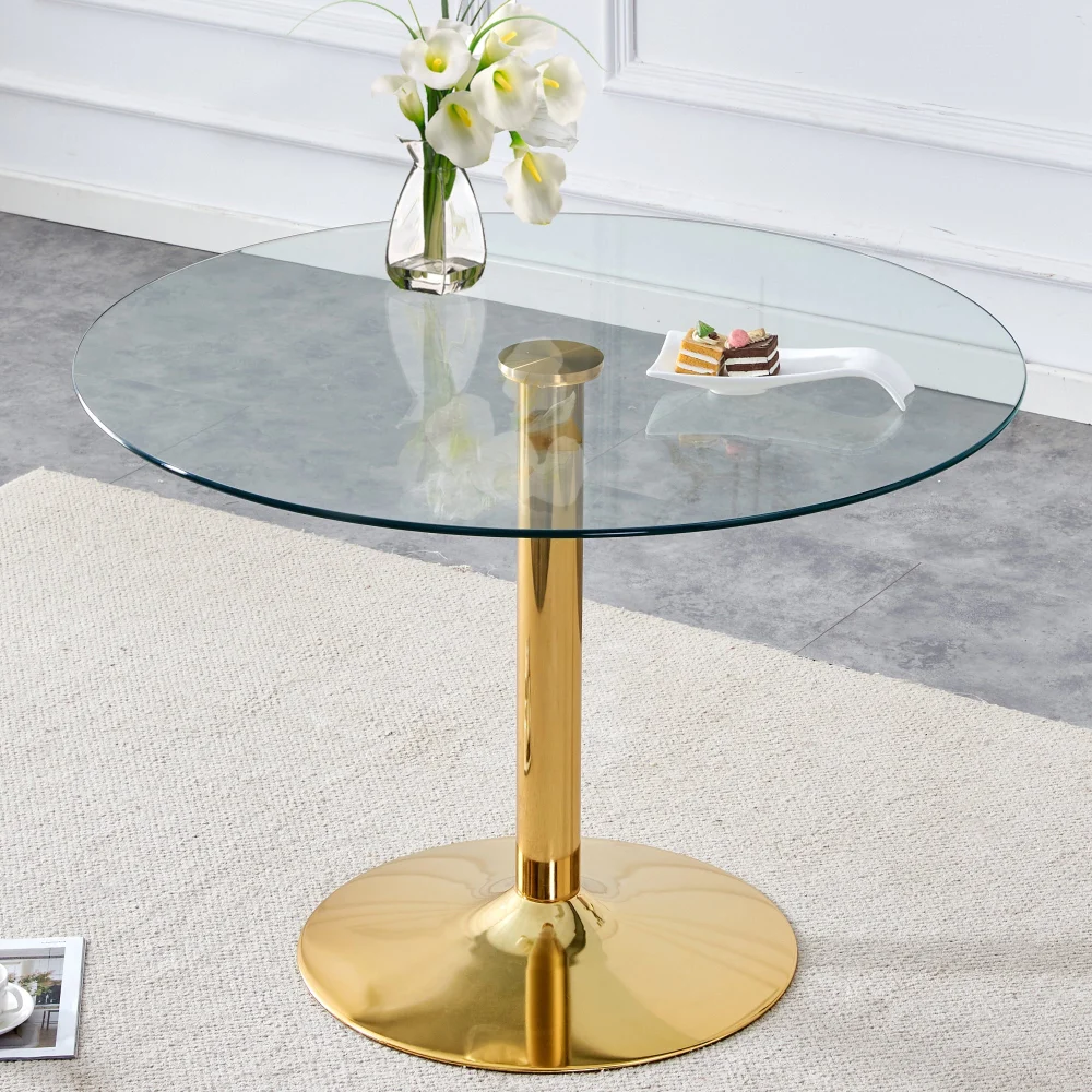 39.7 Inch Diameter Crystal Top Modern Minimalist Round Dining Table
