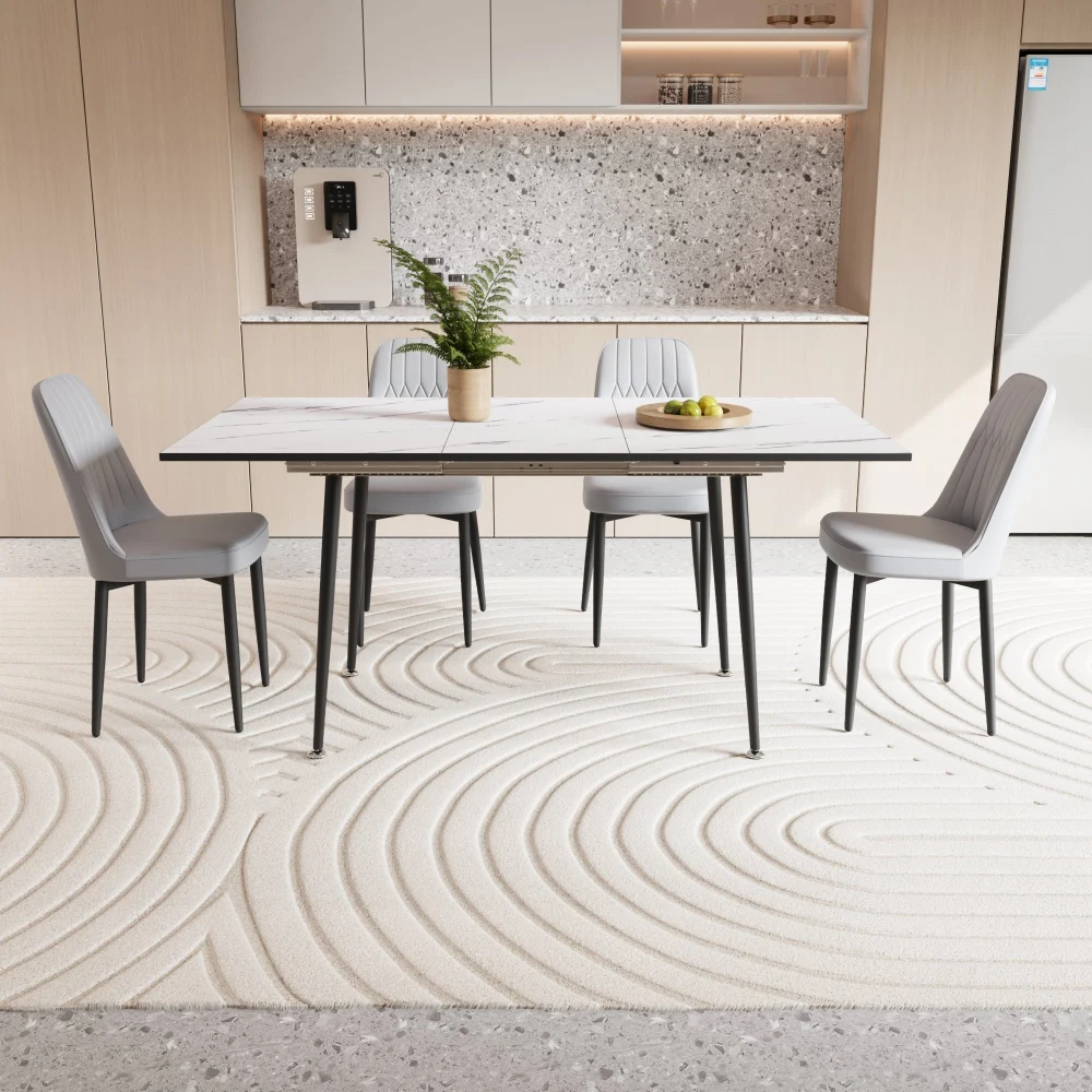 47 to 63 Inch Expandable Dining Table Set For 2 to 6 People With PU Finish