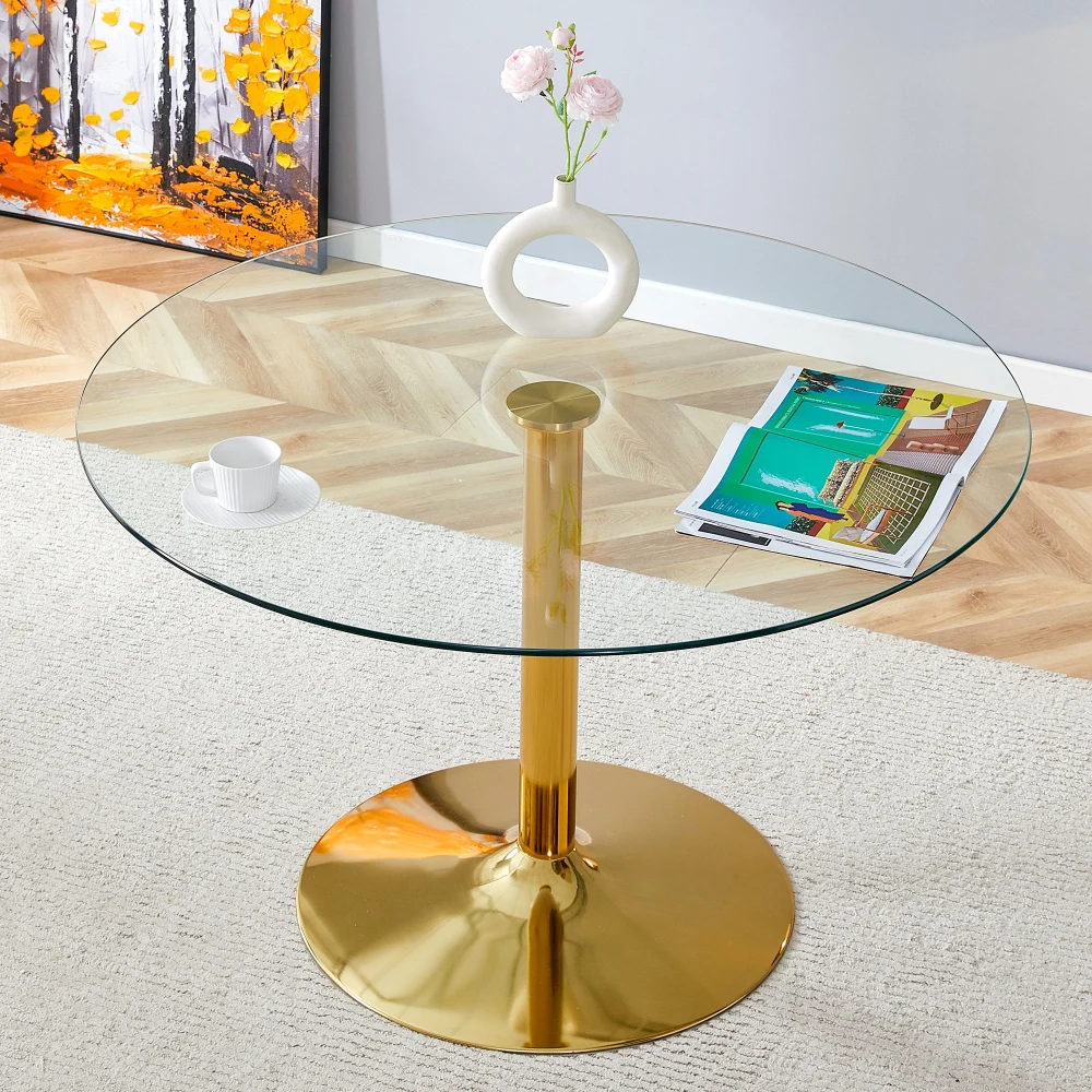 47 Inch Crystal Top Modern Minimalist Round Dining Table