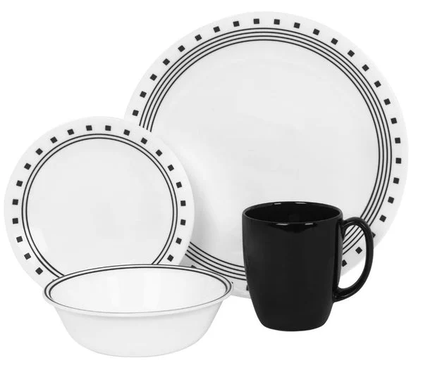 Corelle 1074208 Livingware City Block Dinnerware Set 16-Piece for Everyday Use