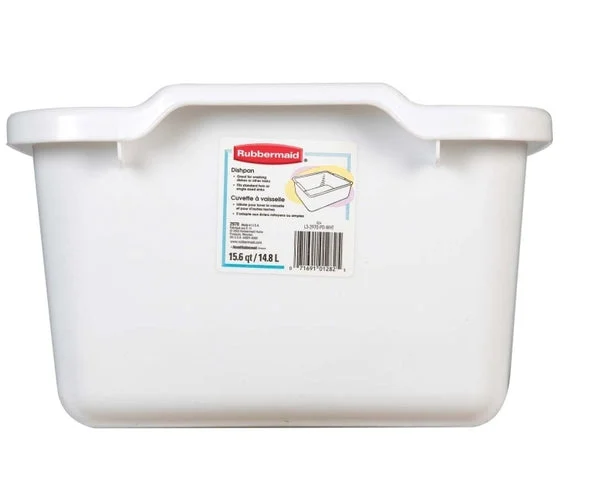 Rubbermaid 2970-AR White Dishpan 15.6 Quart for Kitchen and Cleaning