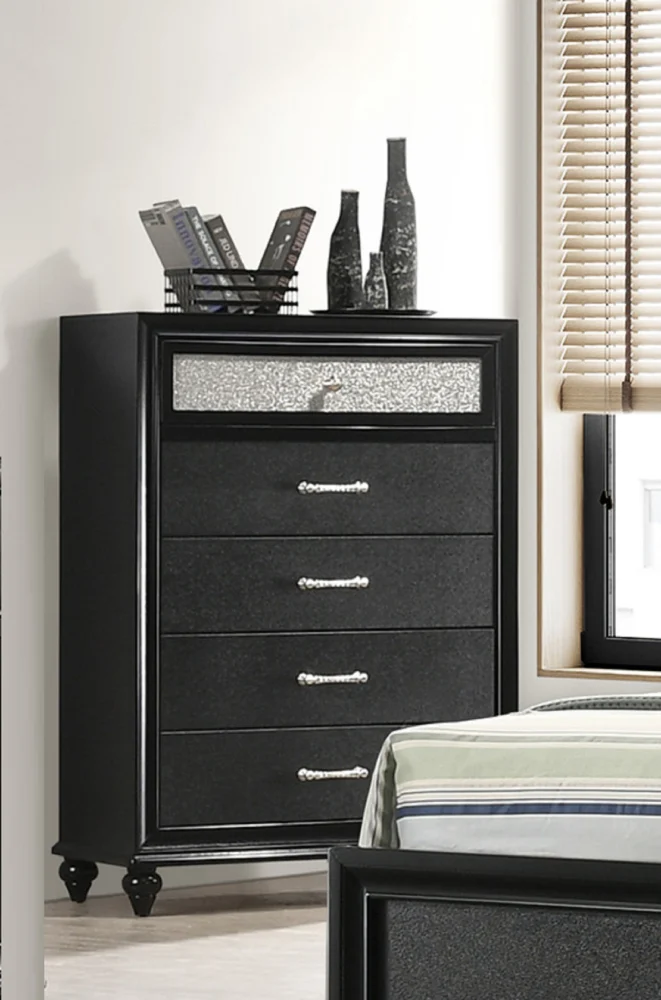 Premium Glam Five Drawer Bedroom Chest Two Toned Drawer Black Dresser