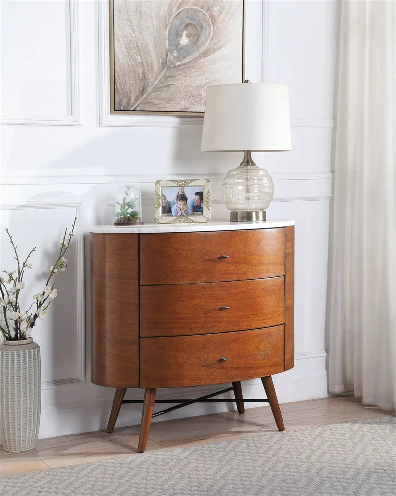 3 Drawer Wood Dresser Bedroom Storage Chest with Marble Top End Table 34L x 20W x 32H