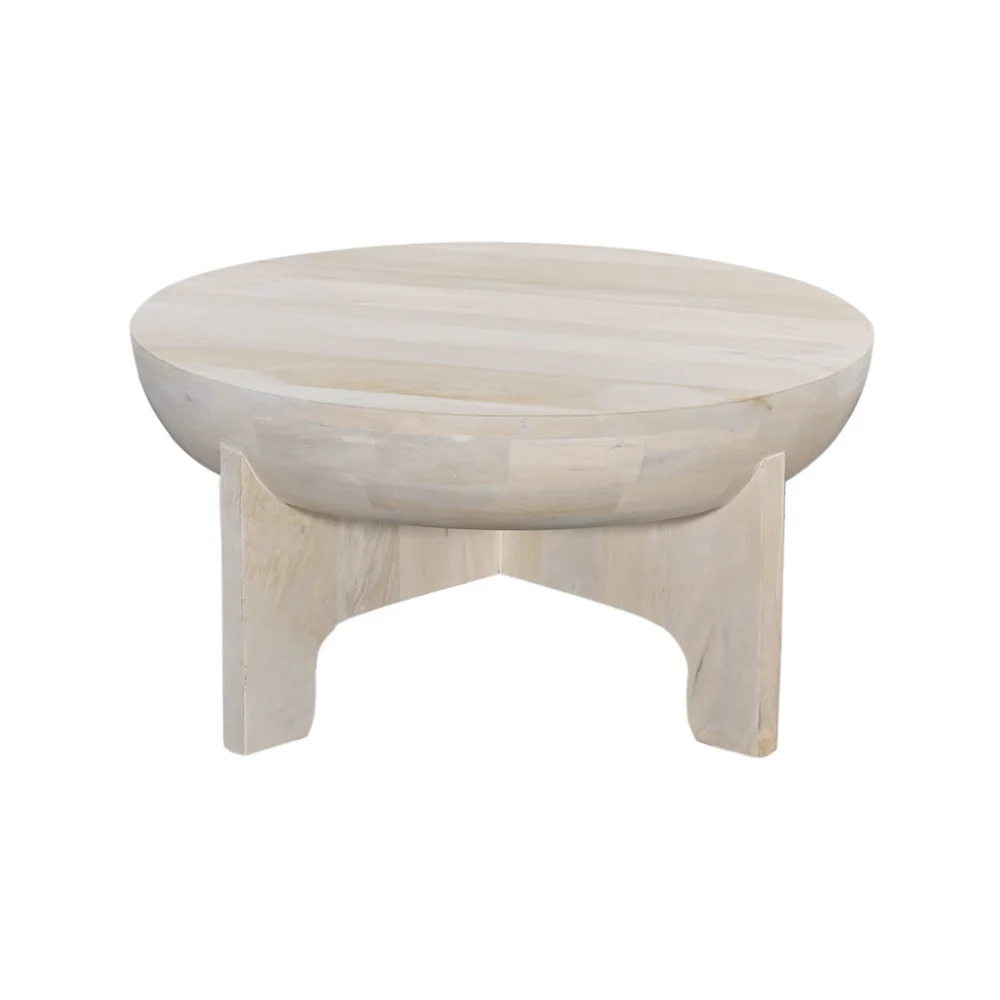 DeeHome Tomas 32 Inch Mango Wood Drum Top Coffee Table Washed White