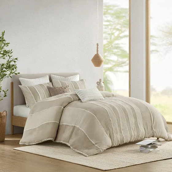 Full Queen 3 Piece Striped Cotton Duvet Cover Set in Multicolor
