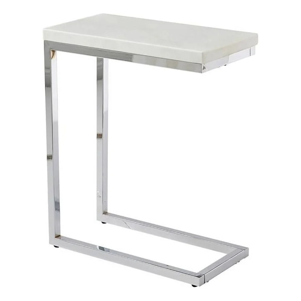 Bowery Hill Contemporary White Metal and Marble End Table with Chrome Base