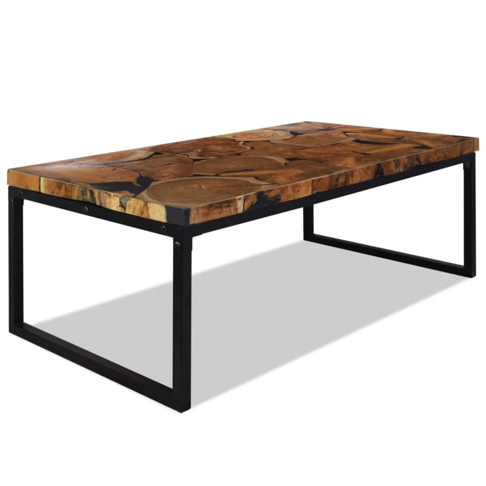 vidaXL Teak Resin Coffee Table - Black and White End Side Table for Couch