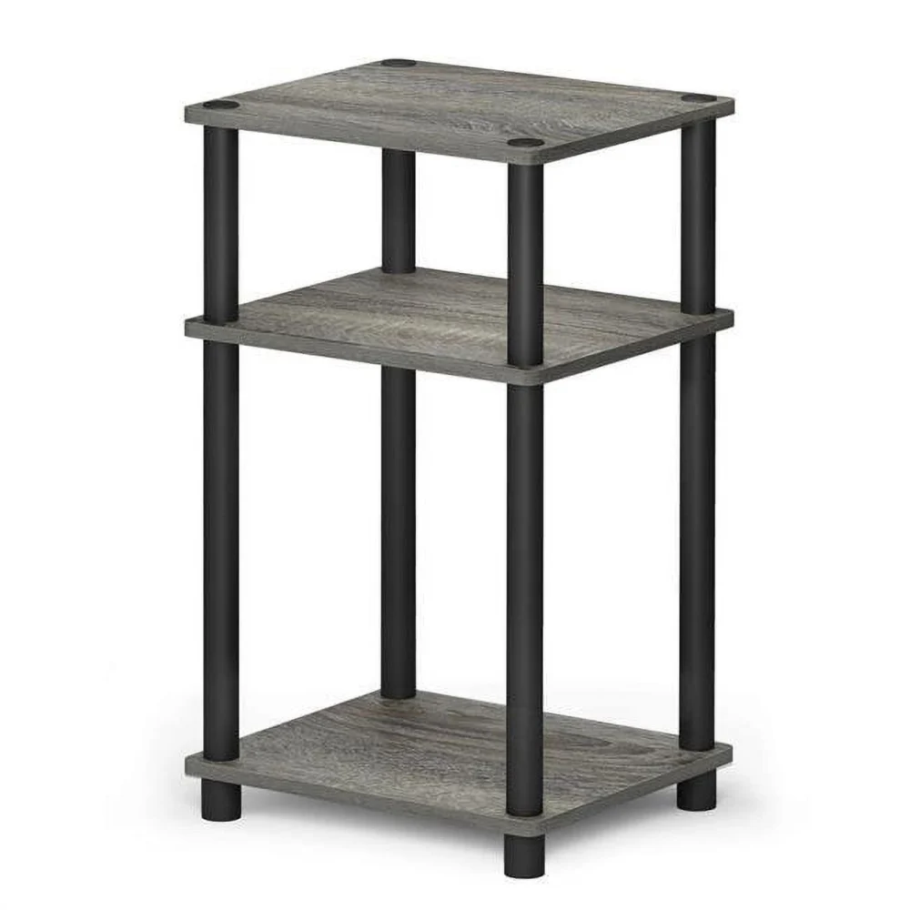 11087GYW-BK Just 3-Tier No Tools Tube End Table French Oak Grey & Black