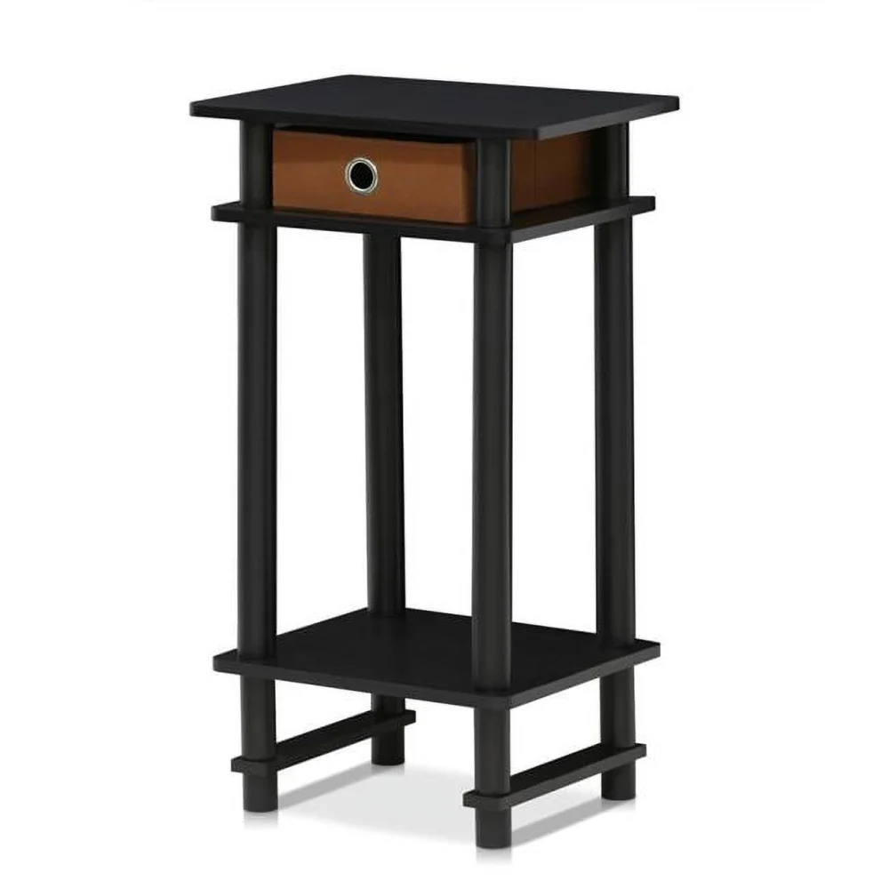 17017EX-BR Turn-N-Tube Tall End Table with Bin Espresso & Brown