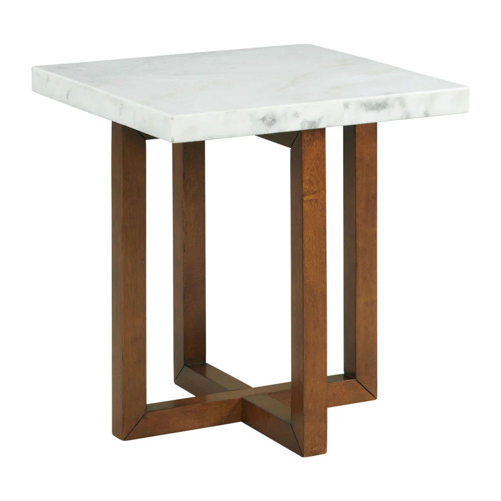 Picket House Furnishings Meyers Marble Square End Table in White Modern Living Room Accent