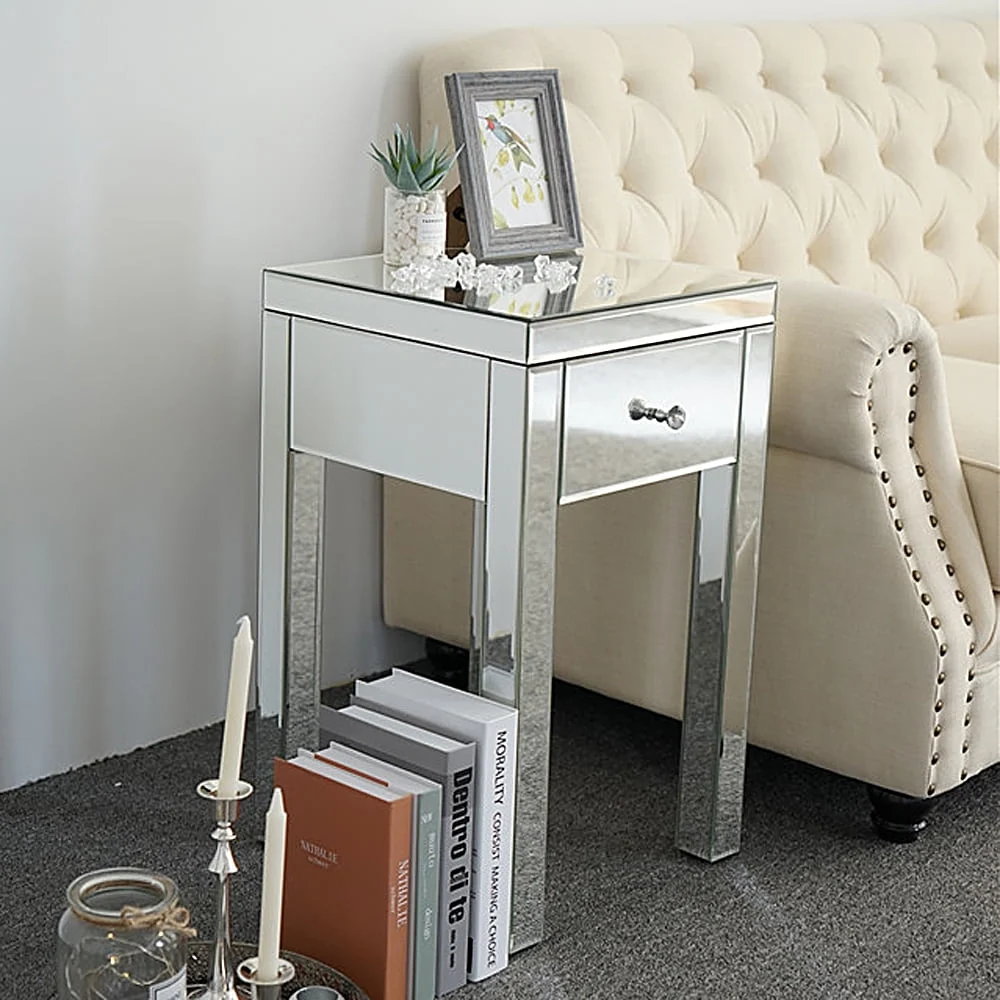 Zimtown Mirrored End Table with Drawer Small Accent Table 1 Drawer Furniture