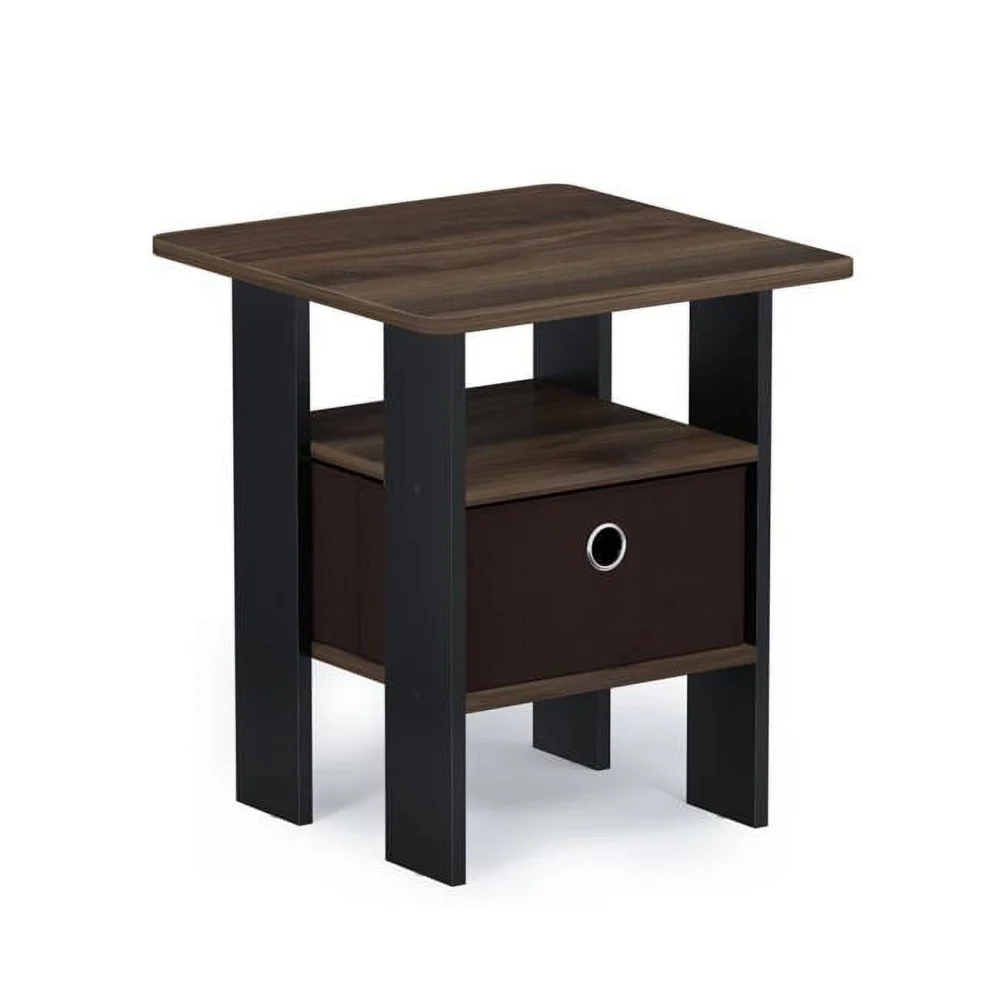 11157CWN-DBR Andrey End Table Nightstand with Bin Drawer Columbia Walnut