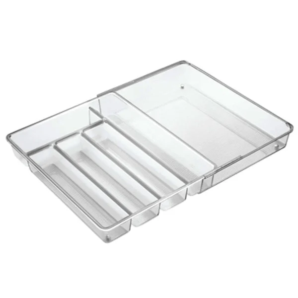 InterDesign Linus Expandable Cutlery Organizer Clear Plastic for Utensil Storage