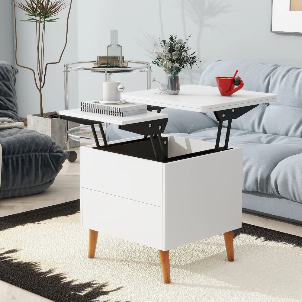 Splendora Extendable Coffee Table in White - Adjustable Modern Living Room Table