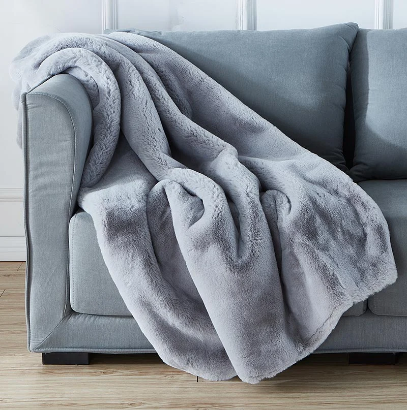 Cassilda Premium Chinchilla Faux Fur Throw Blanket 50x60 Inches in Grey Polyester