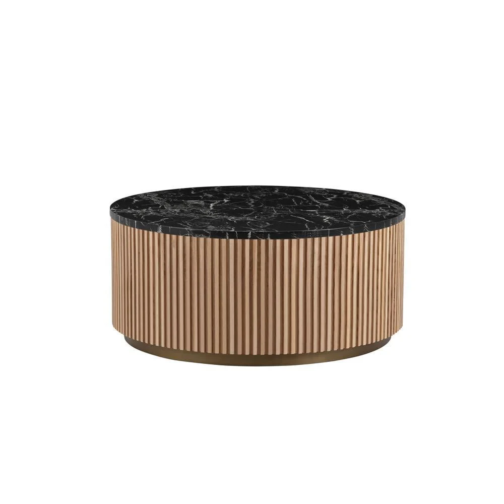 American Home Classic Finn Faux Marble Wood Coffee Table in Black/Ash