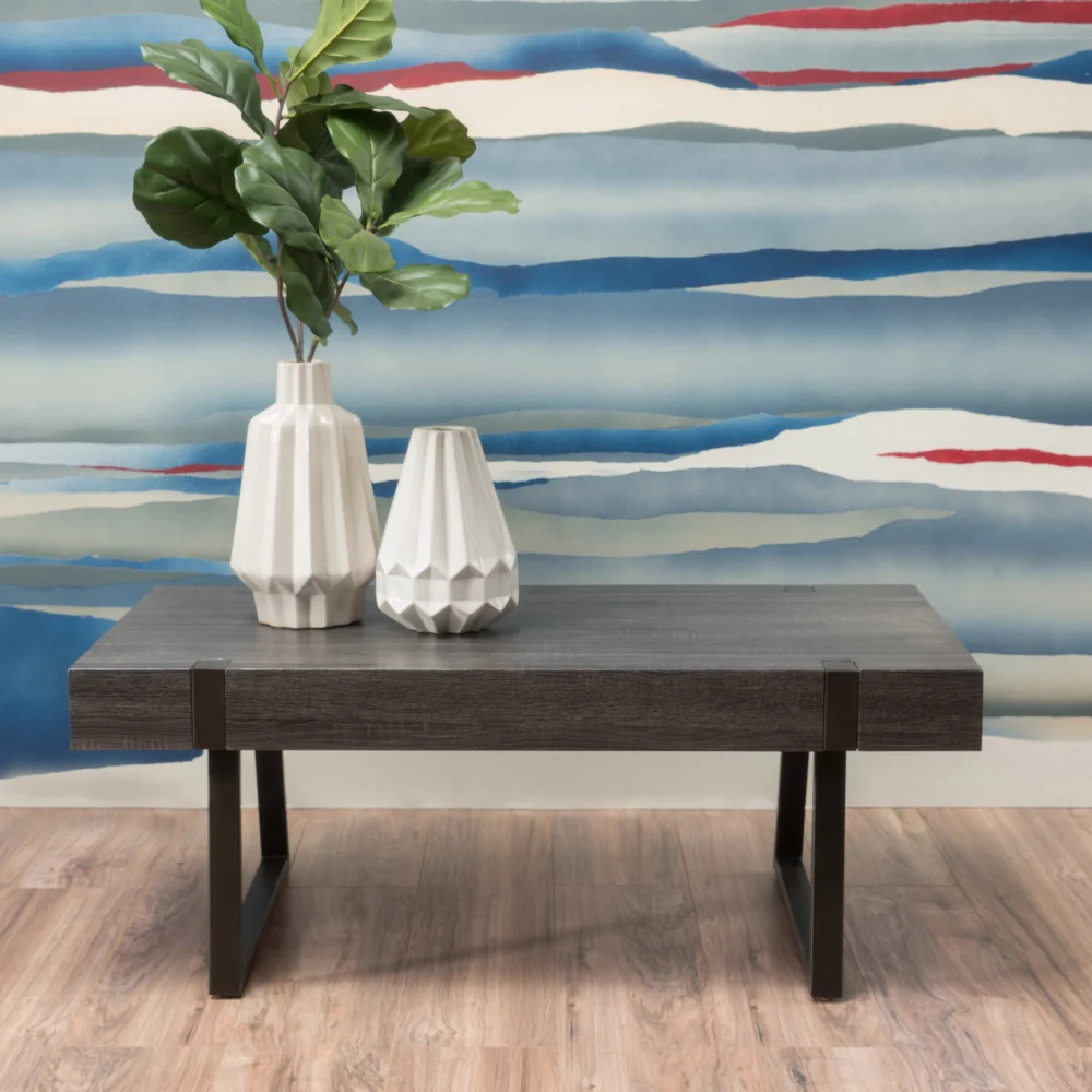 Noble House Abigail Black Oak Faux Wood Coffee Table for Living Room