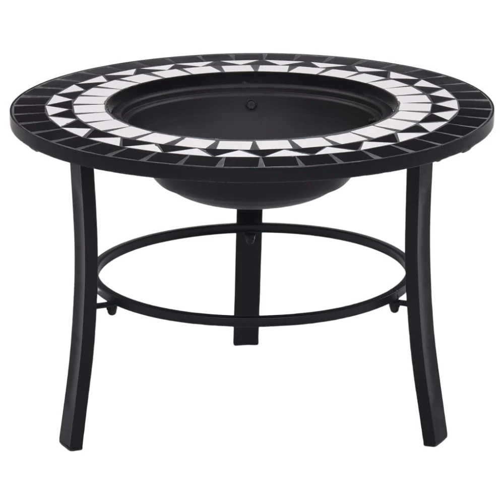 Mosaic Fire Pit Black and White 26.8 Inches Ceramic Outdoor Heater