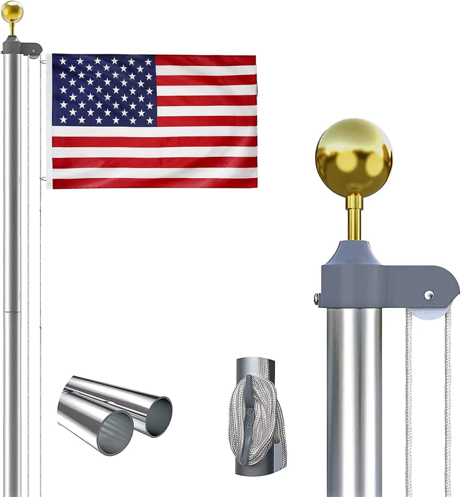 20Ft Flag Pole Shiny Metal Aluminium Outdoor Flagpole With Mounting Hardware