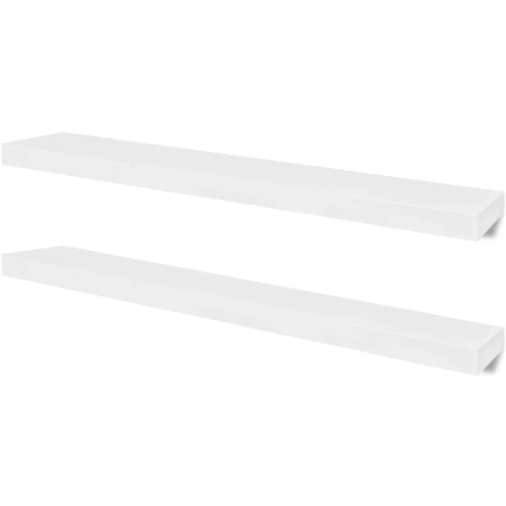 2 Piece White MDF Floating Wall Presentation Shelves for Book and DVD Storage