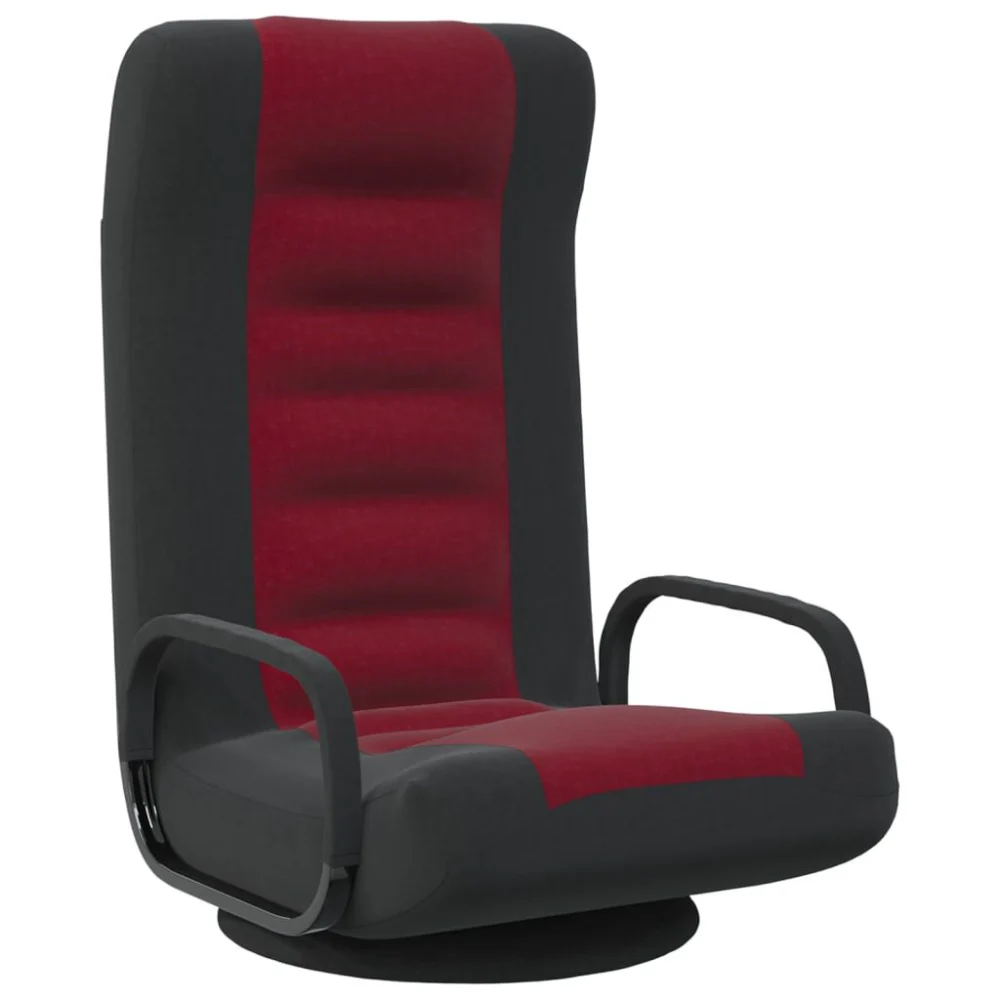 Swivel Floor Chair Black and Wine Red Fabric Modern Lounge Seating