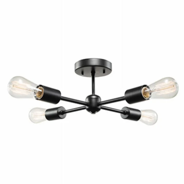 Globe Electric 66008 4-Light Flush Mount Ceiling Light Matte Black Modern Fixture