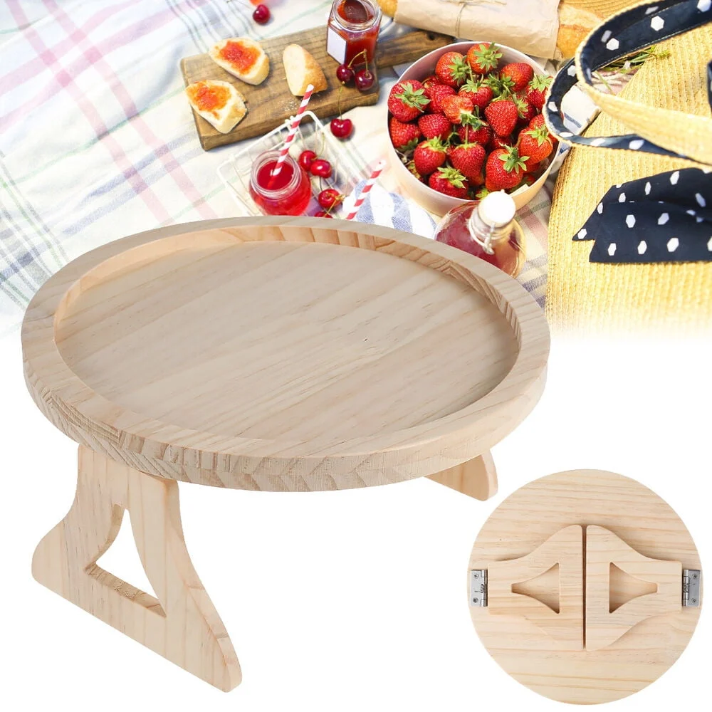 Natural Pine Wood Sofa Side Tables Portable Foldable Sofa Armrest Clip-On Tray