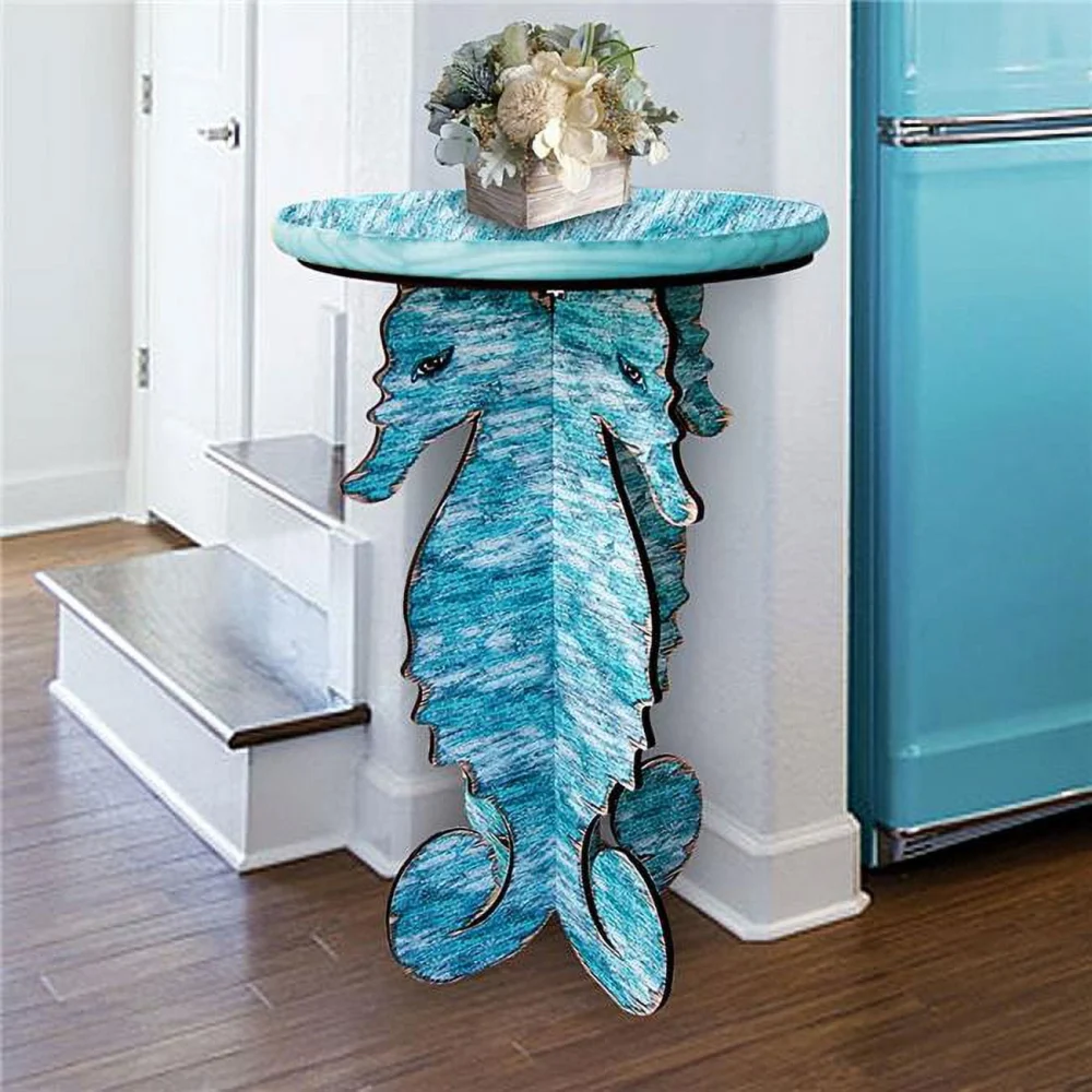 Designocracy G99991 29 x 18 Inch Seahorses Coastal Wooden Folded Side Table