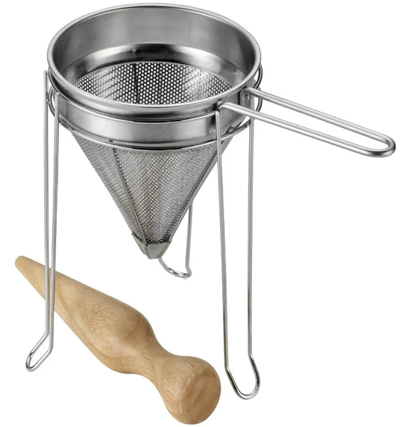 Mirro Manual Food Press Processor with Stand and Wooden Pestle for Homemade Purees and Sauces
