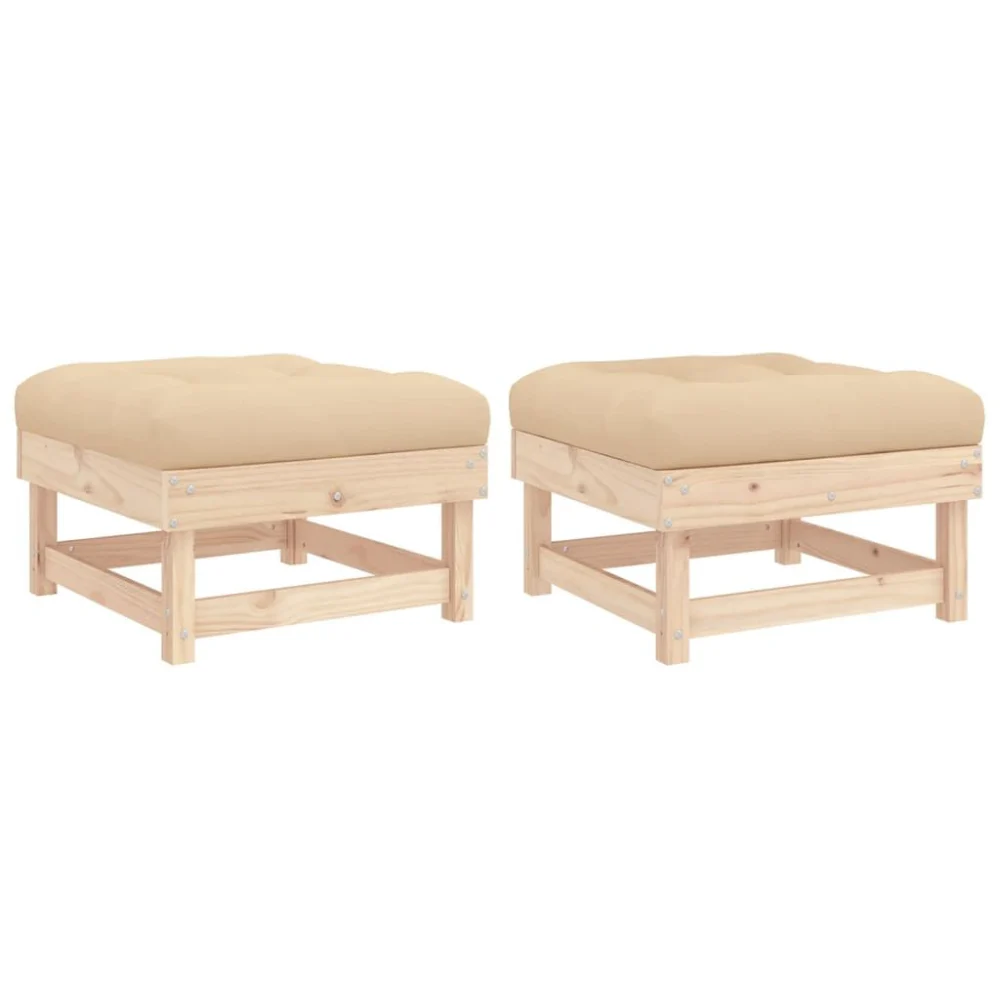 Patio Footstools with Cushions 2pcs Solid Wood Pine for Outdoor Relaxation