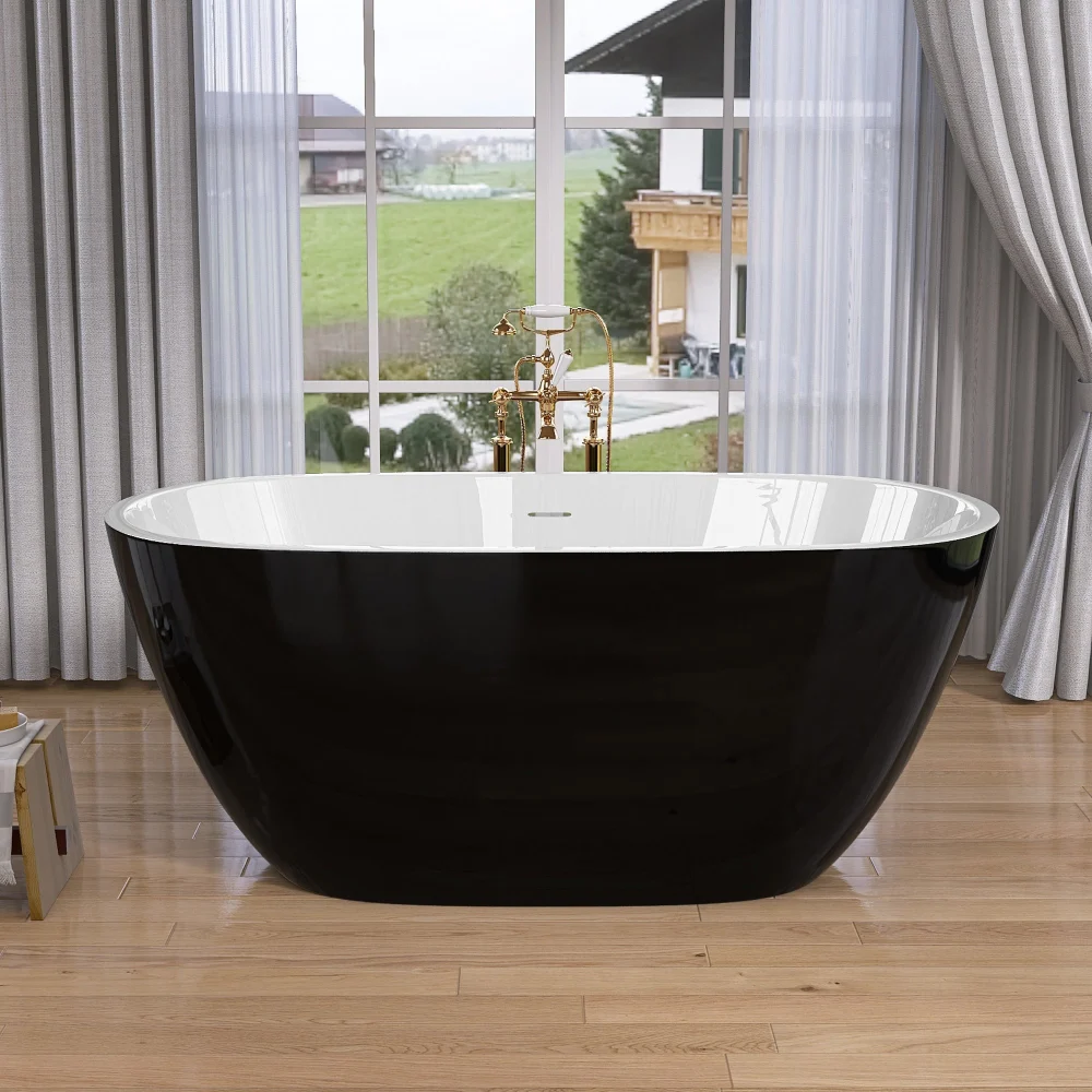 55 Inch Acrylic Freestanding Bathtub Modern Stand Alone Soaking Bathtub