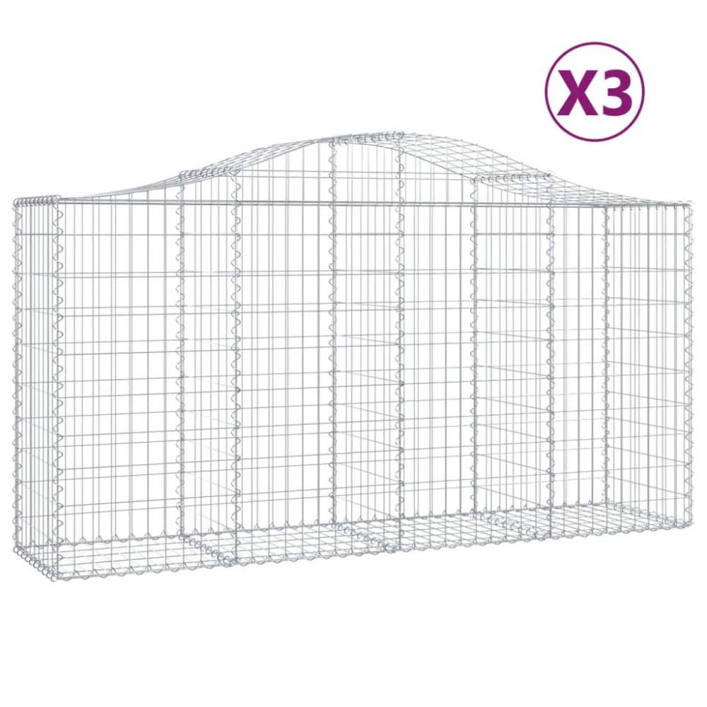Arched Gabion Binquireets 3 Pieces 78.7x19.7x39.4/47.2 Inches Galvanized Iron Garden Edging