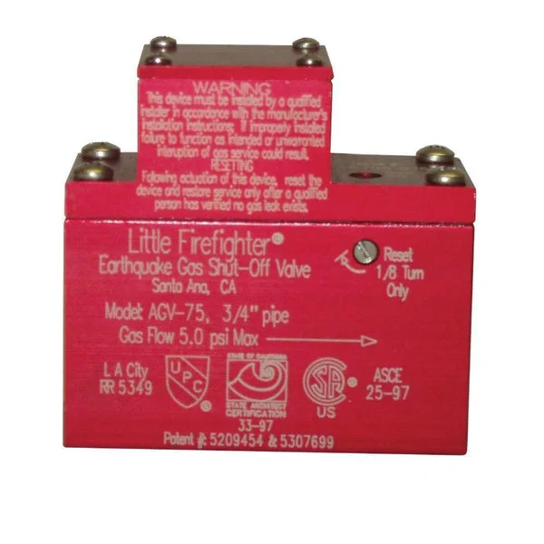 Little Firefighter 0959440 Earthquake Gas Safety Valve Horizontal 3/4 Inch AGV-75