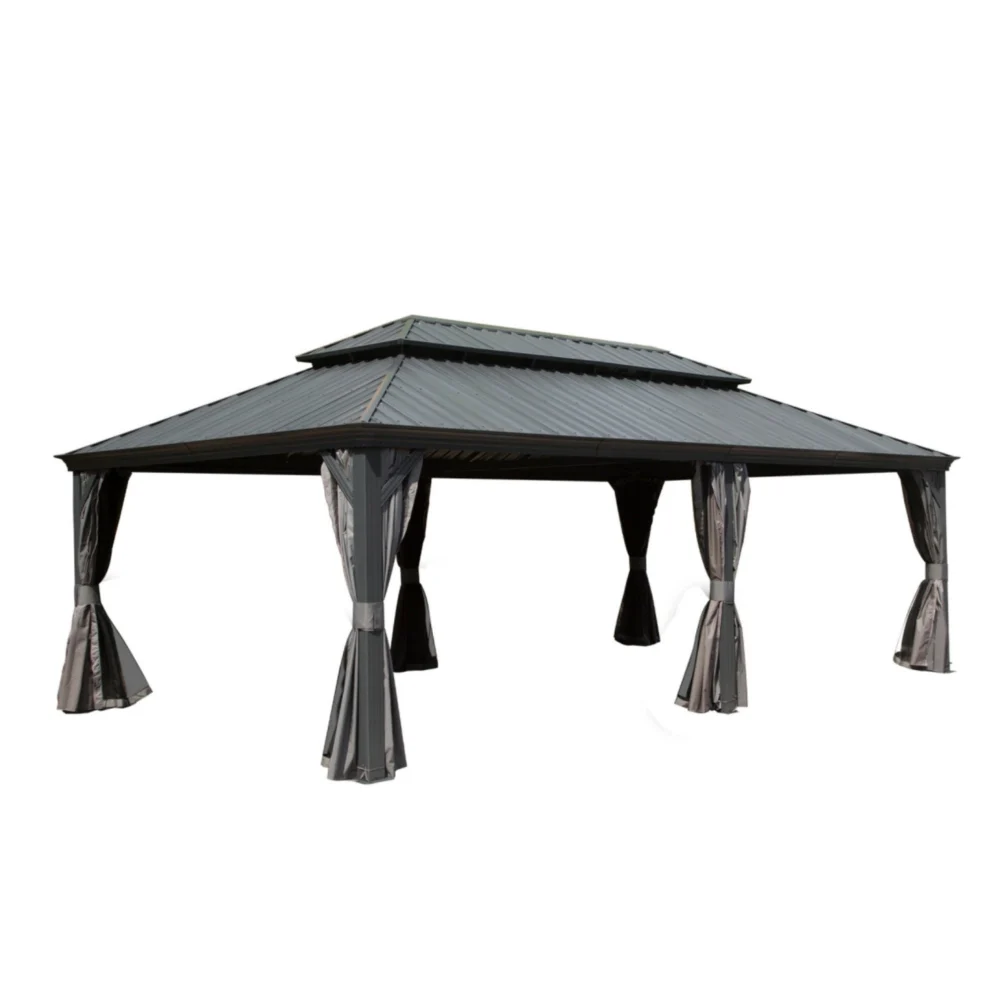 14x24Ft Hardtop Gazebo with Galvanized Alloy Metal Double Roof for Outdoor
