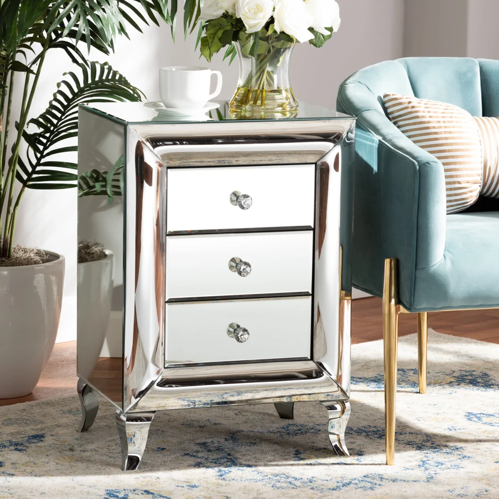 Baxton Studio Pauline 3-Drawer End Table Contemporary Glam Mirrored Finish