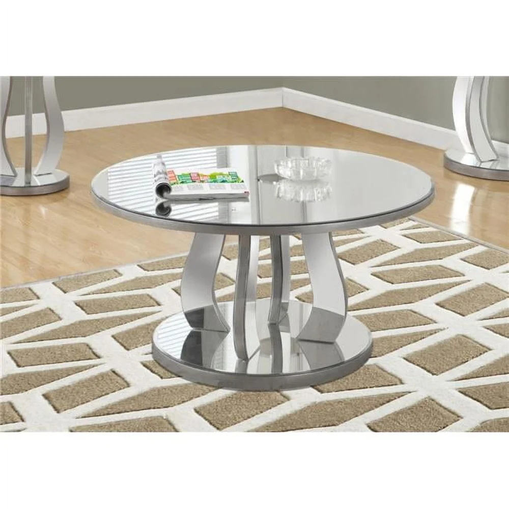 36 X 36 X 18 Silver Coffee Table with Mirror Top - Elegant Living Room Centerpiece