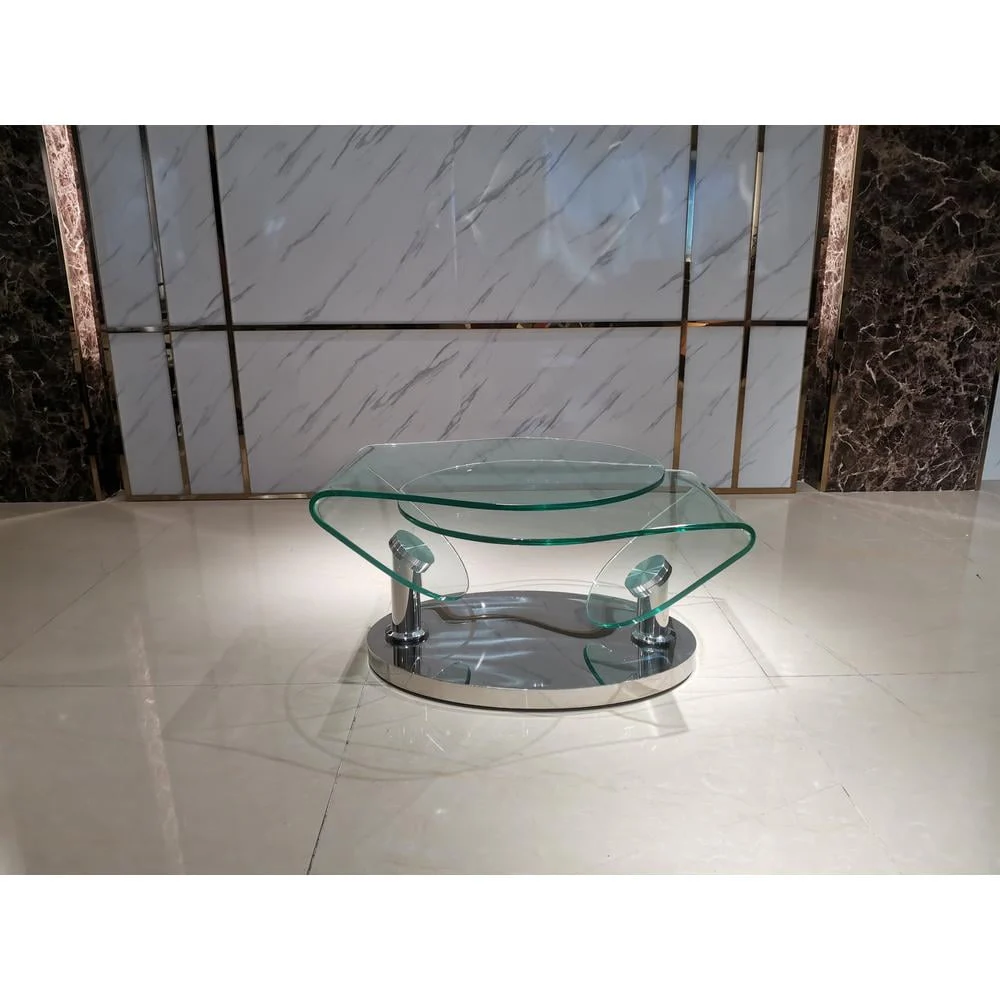 Motion Coffee Table Clear Glass Top Chrome Base Modern Design