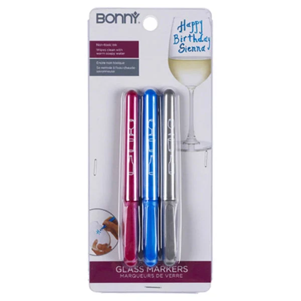 Bradshaw 79425 Bonny Barware Glass Writer Set 3 Piece Glass Marker Kit