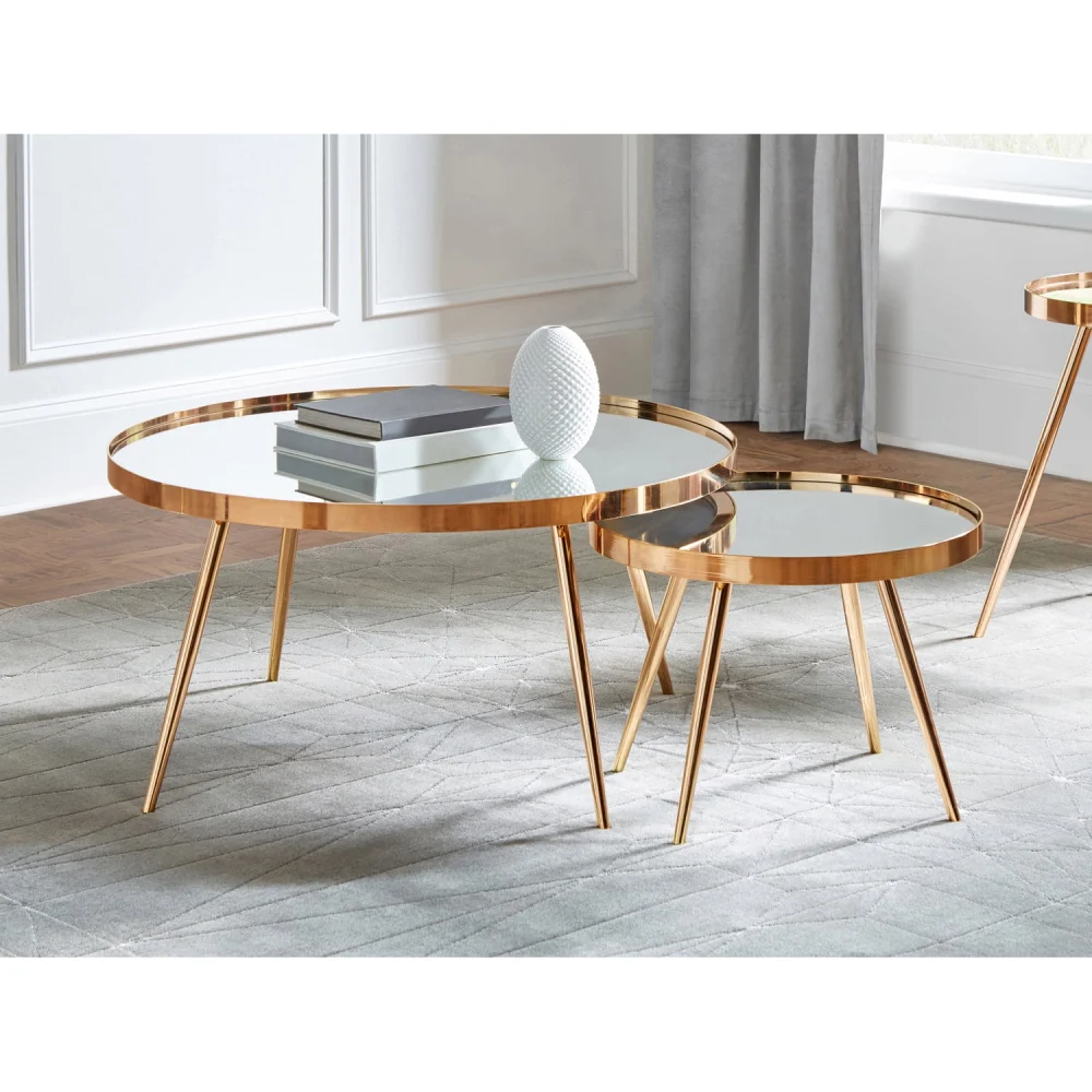 Coaster Company Sophia 2 Piece Gold Mirrored Glass Top Nesting Coffee Table Set