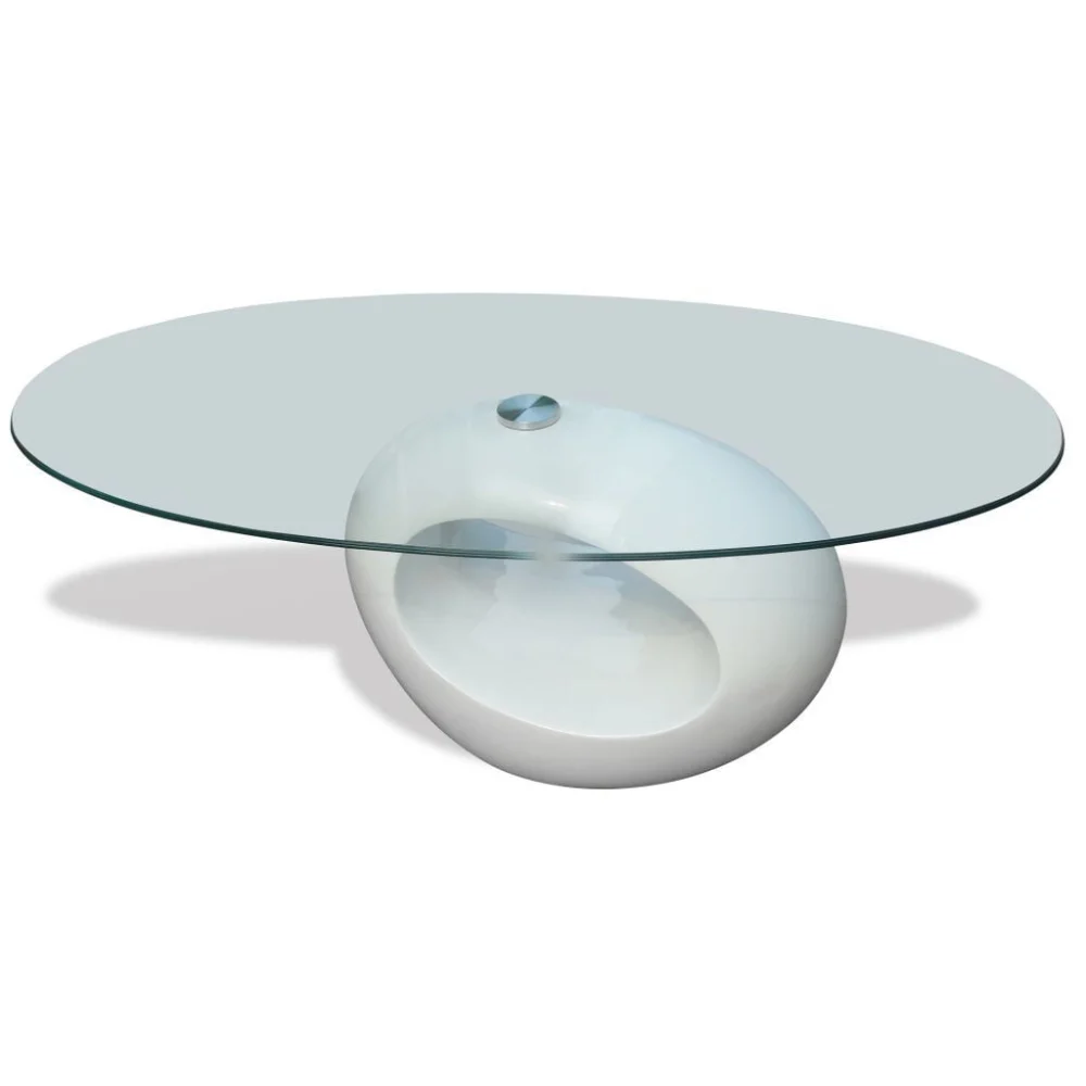 LANTRO JS Coffee Table with Oval Glass Top in High Gloss White