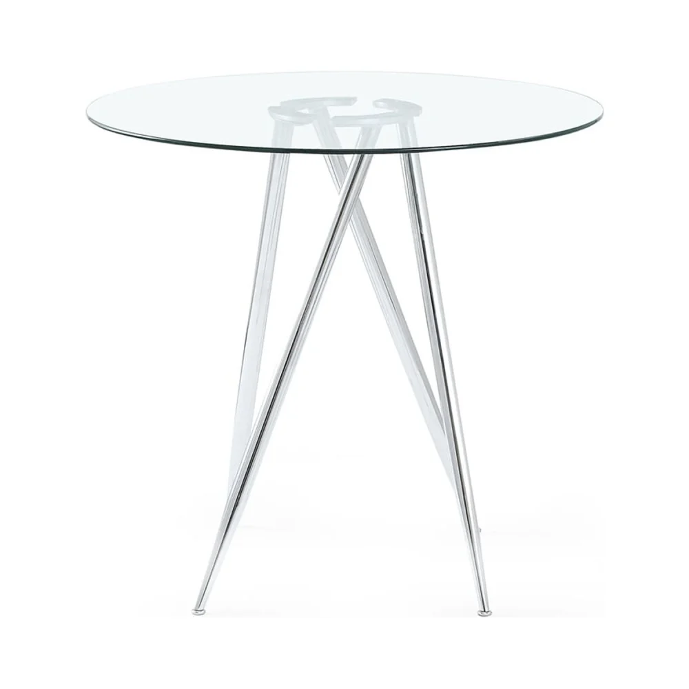 Global Furniture Round Clear Glass Top Pub Table in Chrome
