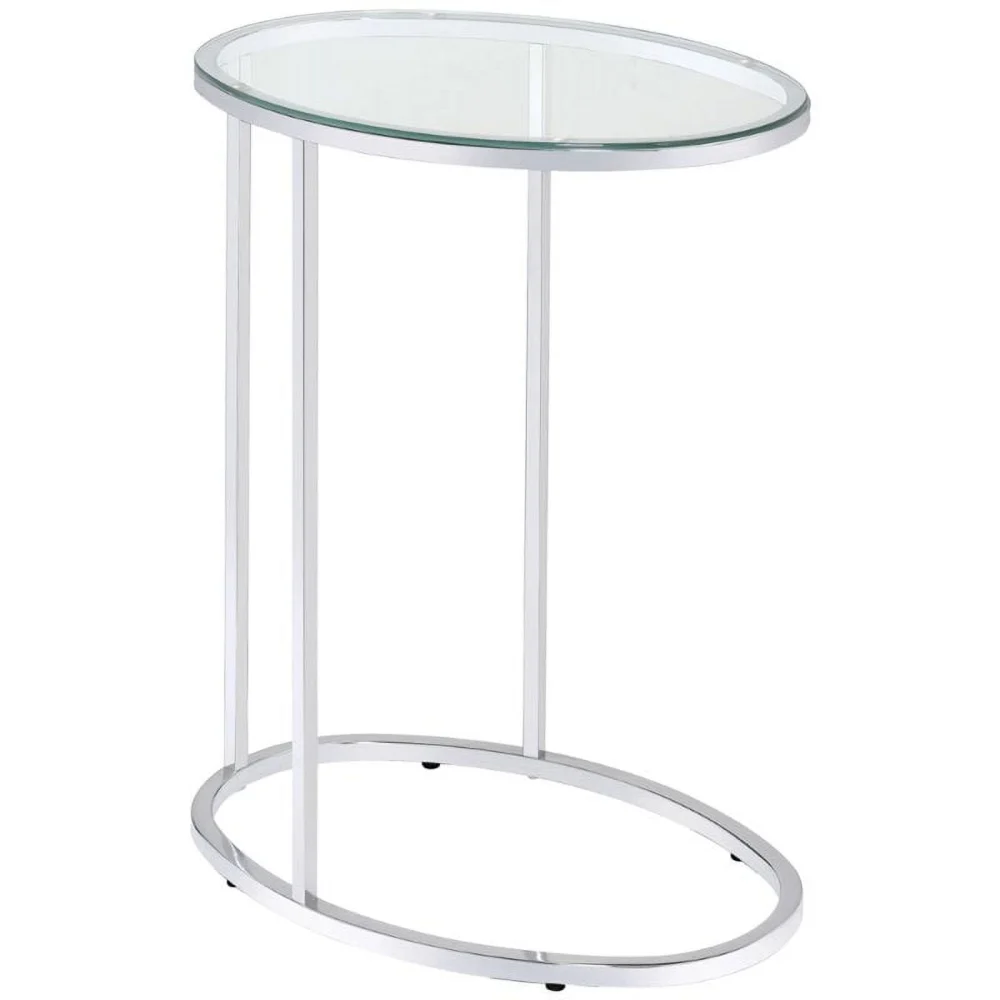 Bowery Hill End Table Coffee Accent Table Oval in Glass Top and Metal Chrome
