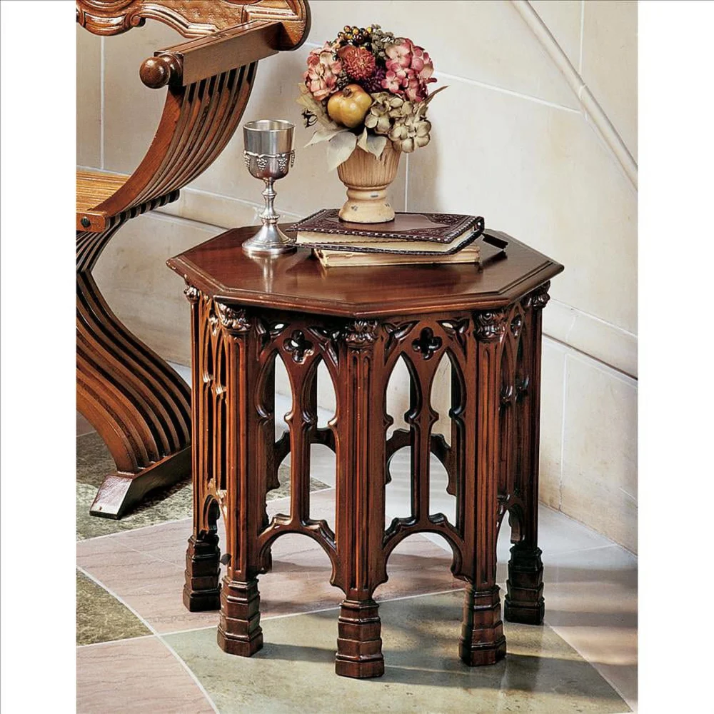 Design Toscano Gothic Revival Octagonal Side Table - Medieval Style Accent Table