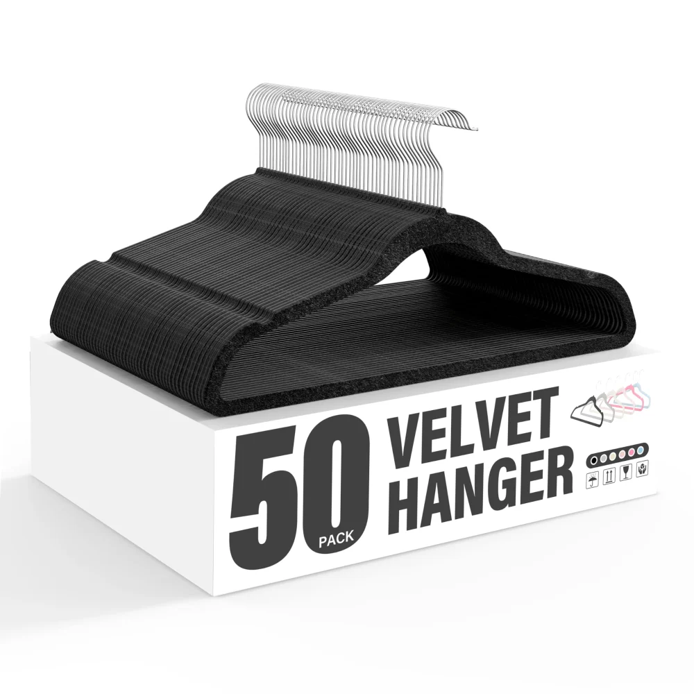 50 Pack Velvet Hangers Non Slip Clothes Hangers with Shoulder Notches